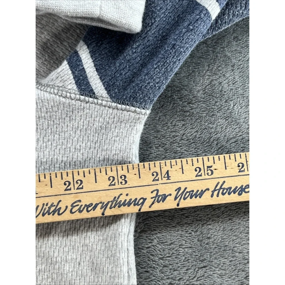 Banana Republic Mens XL Waffle Knit Henley Hoodie Cream Gray Stripe Sleeve